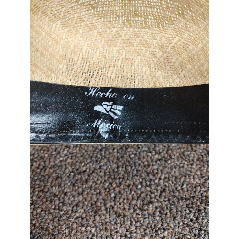 Vintage Texas Style Comanche Straw Cowboy Hat with Feathers USA 6 7/8 MX 55 80's - Picture 7 of 12